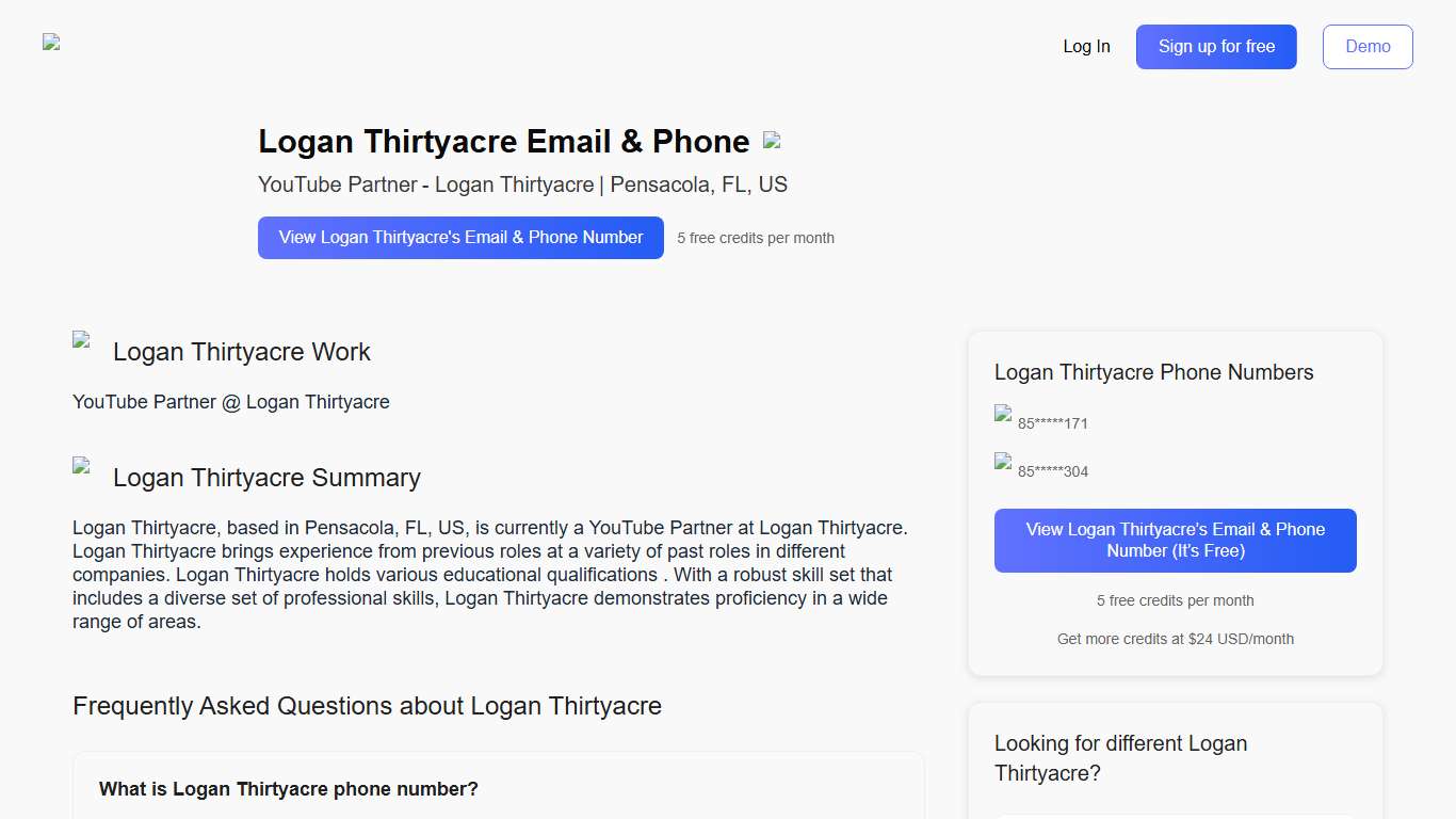 Logan Thirtyacre Email & Phone Number | YouTube Partner at Logan Thirtyacre - Saleshandy