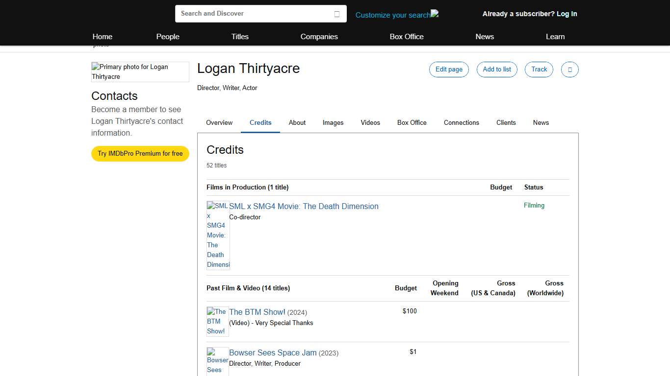 Logan Thirtyacre - Contact Info, Agent, Manager | IMDbPro